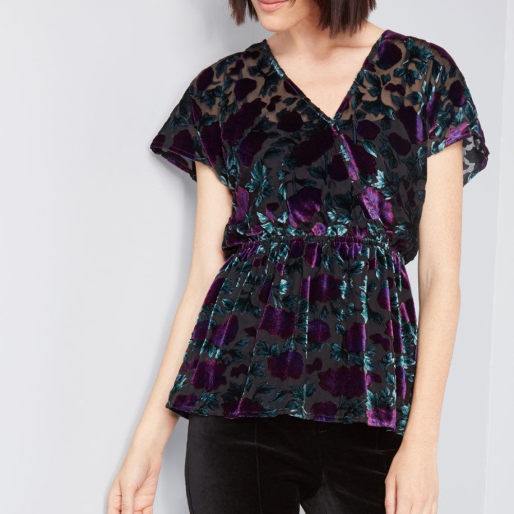 Modcloth Black and Purple Velvet Top